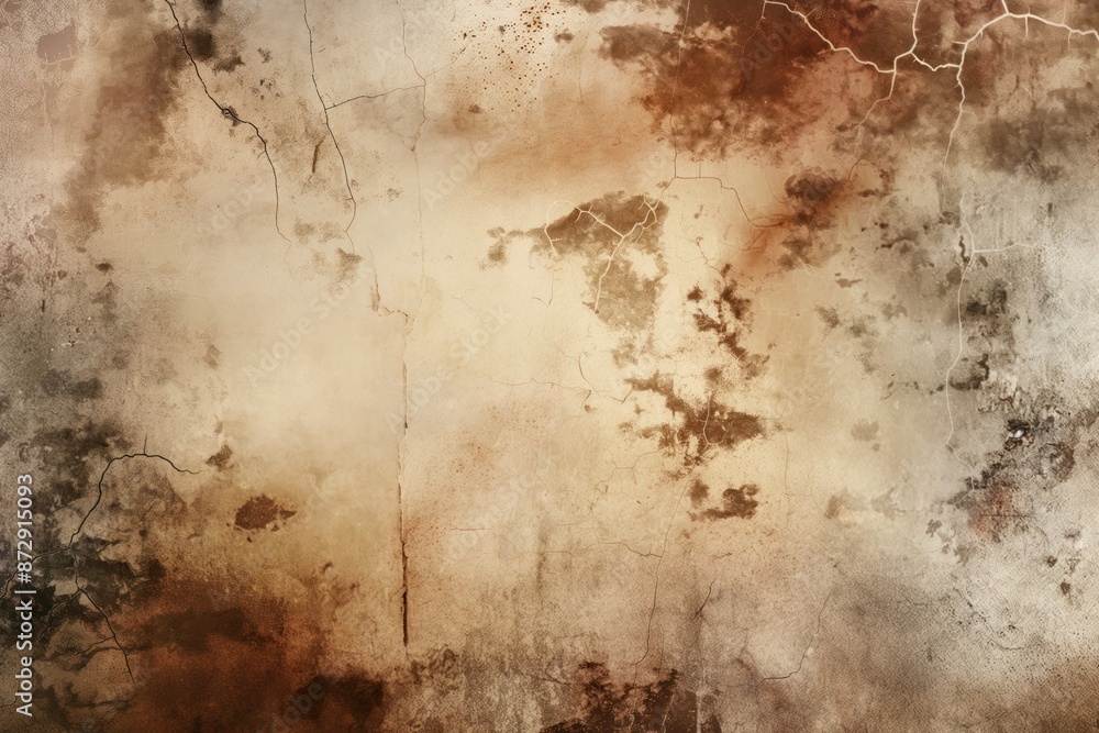 Aufkleber Distressed beige and brown textured wall with grime and stains. Rough surface with worn appearance from age. No text or objects visible. Ideal for backgrounds, textures, and abstract designs.
