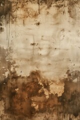 Obraz premium Distressed paper texture with stains and splatters on beige background. Close-up view of rough, complex surface. Ideal for design, art, or tech projects needing unique, abstract background.