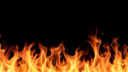 Fire flames on black background