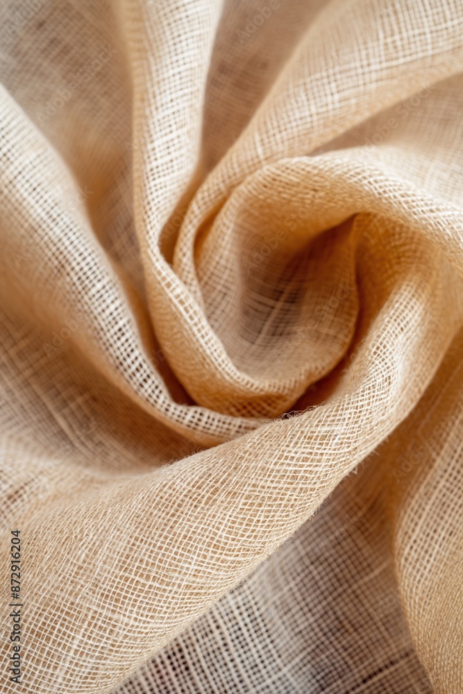 Aufkleber Close-up view of beige fabric with criss-cross pattern. Slightly wrinkled texture adds depth and dimension. Blurred background focuses on fabric. Black and white image highlights texture and pattern.