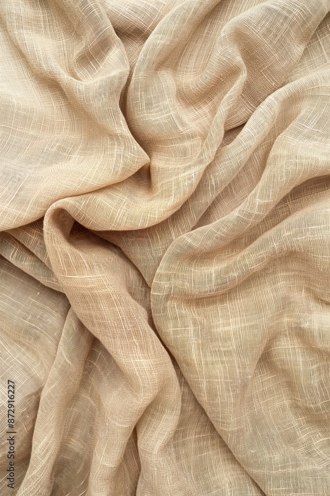 Poster soft beige fabric texture pattern background with crumpled folds. natural material possibly cotton l