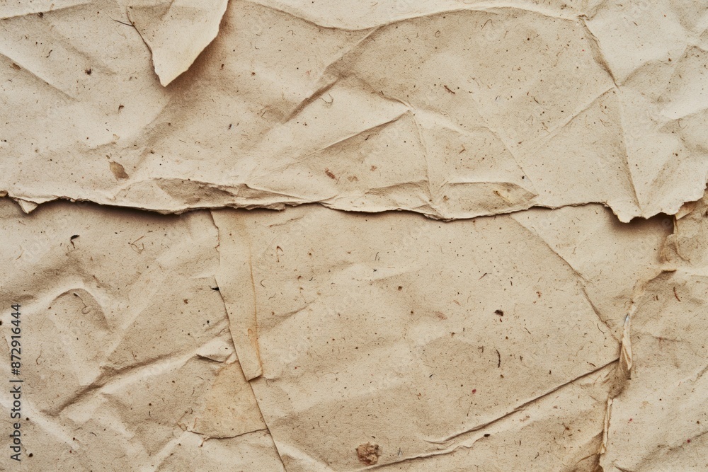 Poster close-up of crumpled beige paper with rough texture and small holes. unique perspective shows moveme