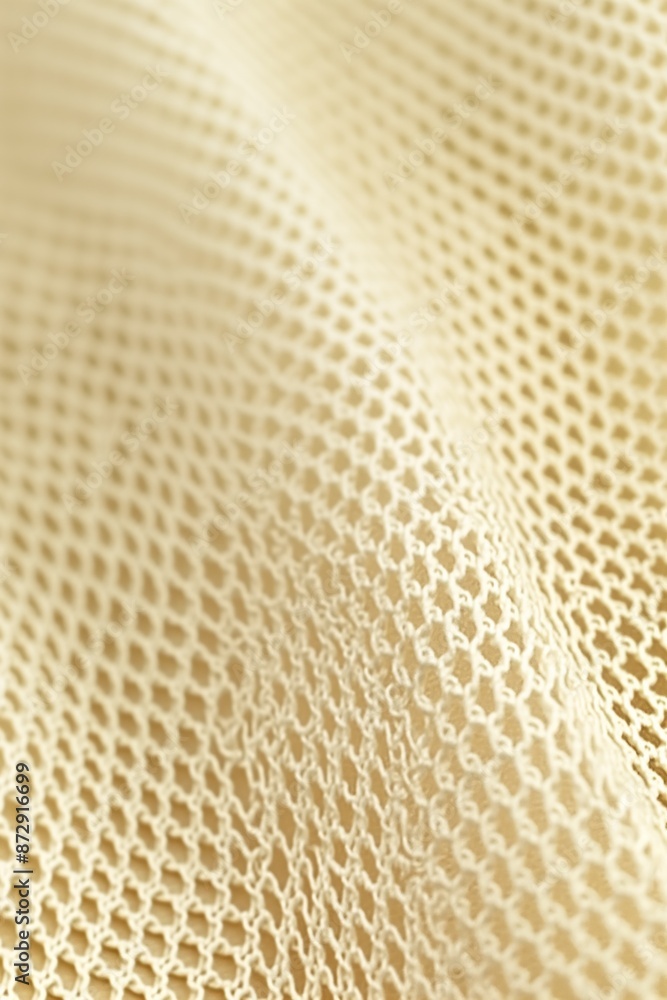 Poster beige fabric close-up shows grid-like pattern of small holes on soft lightweight material possibly c