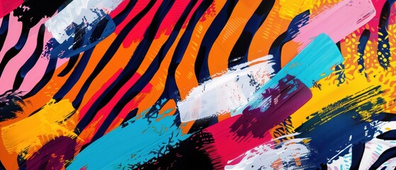 Wild geometric animal print, abstract tiger stripes, vibrant safari theme, bold colors