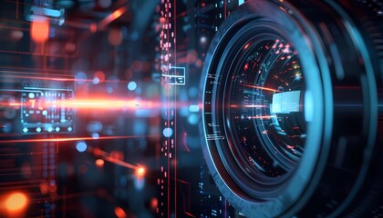 Obraz premium Lens of Clarity: High-Resolution Document Scanning, futuristic camera lens capturing documents with exceptional clarity and precision, transformation from analog to digital