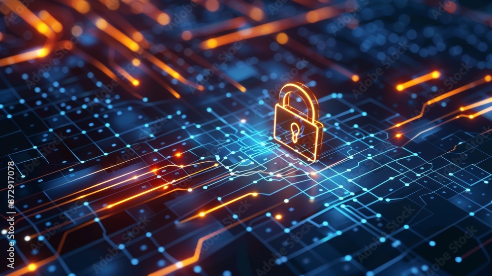 Poster Lock icon on a digital interface representing internet security