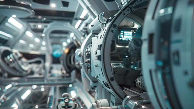 Advanced intricate tech corridor in a spaceship