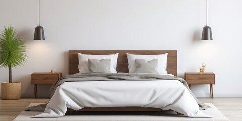 Minimalist Bedroom Design with Wooden Bed and Pendant Lights