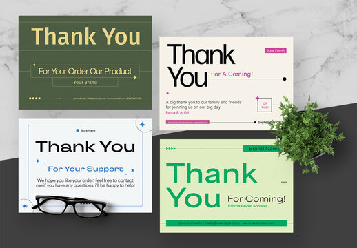 Green And Purple Thank You Card