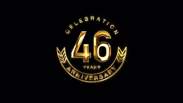46th Golden Anniversary Celebration. Happy 46 Years Anniversary Animation in Gold Color on the Transparent Background, Alpha Channel. Great for greetings, celebrations, events, and gifts.