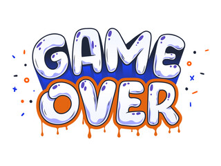 Game Over. Dripping Hand-Drawn Cartoon text. Vector typography for Gaming Design