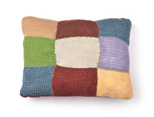 Colorful handmade knitted pillow