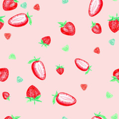 Seamless vector repeating pattern with summer fruit colorful tasty red strawberries
