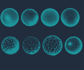 3D Geometric shapes set, editable stroke wireframe. Line mesh spheres, geodesic dome. Vector outline figure collection, linear form, graphic design element. Architectural surface, organic concept vect © jobaida