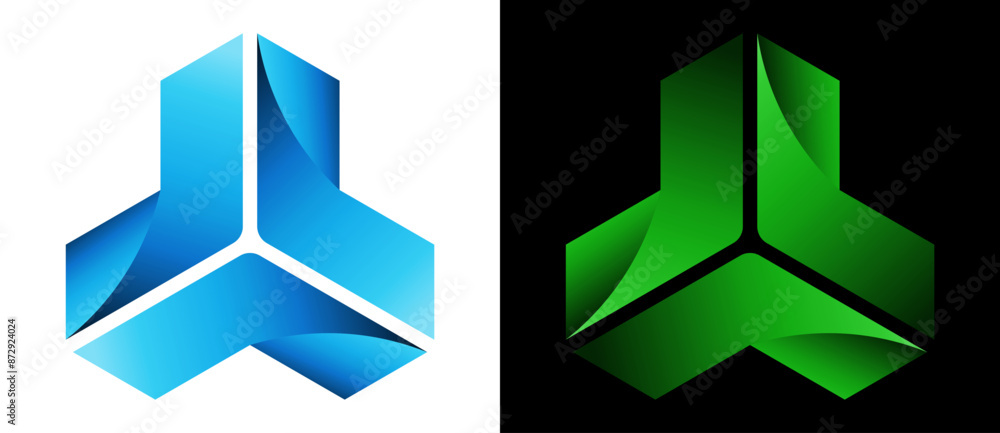 Poster abstract hexagon icon with gradient. arrows to centre as dynamic logo. triangles shape with swirl bl