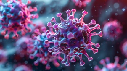 A detailed microscopic examination of the virus, bacteria in the cellular environment.