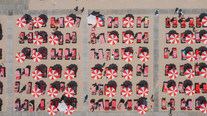 Red Umbrellas In the Beach Aerial © george