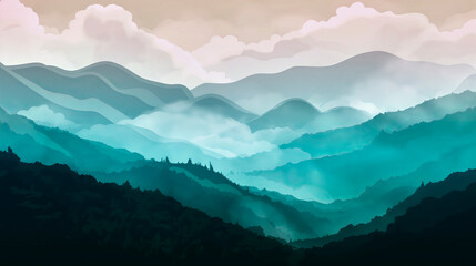 Fototapeta premium Mountain landscape with mist ideal digital background banner for websites and social media
