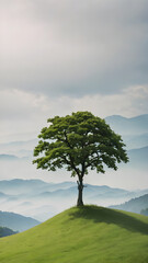 Obraz premium single tree on grass hill