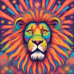 Obraz premium Lion amid fireworks festival 