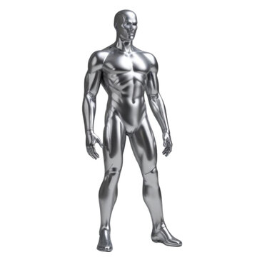 Silver metal man on Isolated transparent background png. generated with AI