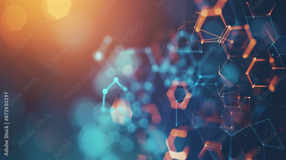 Poster colorful abstract medical background with hexagonal shapes and bokeh lights. ideal for illustrating 