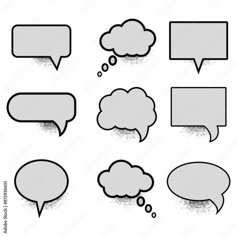 Poster speech bubble set. talk bubble. retro empty comic speech bubbles set with black halftone shadows. sp