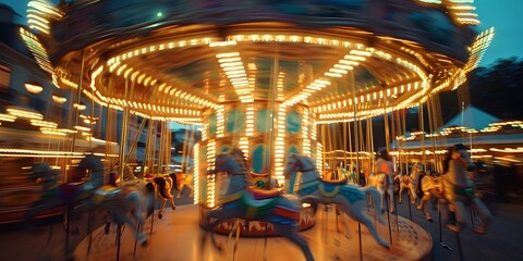 Enchanted Carousel Vibrant Blurs in Motion, Carousel art installation, Moving carousel photography, Abstract motion blur art, Colorful carousel imagery