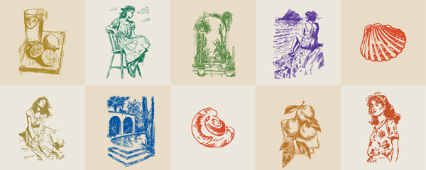 A minimalist collection of hand-drawn vector illustrations of food and beverage girls. Great for social media, posters, postcards, web design