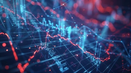 6. AI-driven financial market analysis, with algorithms visualized as complex graphs predicting stock trends and economic outcomes