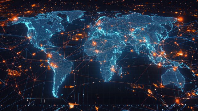 6. Interactive map displaying global 5G network expansion, with hotspots and data flows visualizing coverage and connectivity