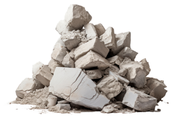 PNG Pile of broken concrete rubble rock white background.