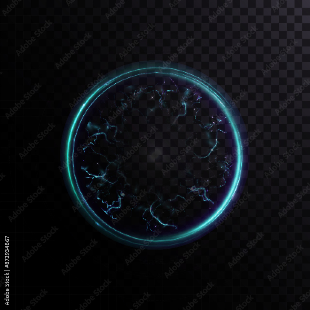Aufkleber Plasma ball. An explosion of plasma energy inside a ball with a lot of ball lightning. Vector for web design and illustrations.