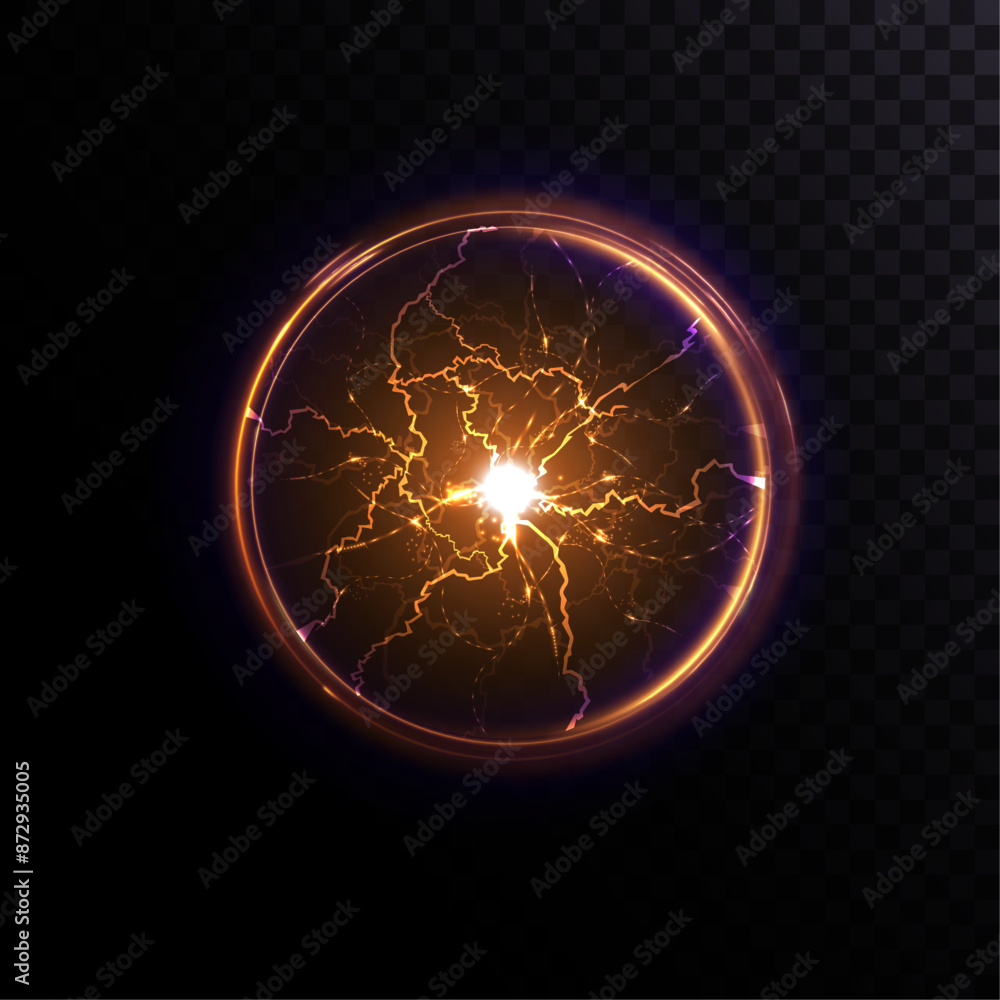 Poster Bright ball lightning A strong electrical charge of energy in one ring. Element for web design and illustrations. Vector