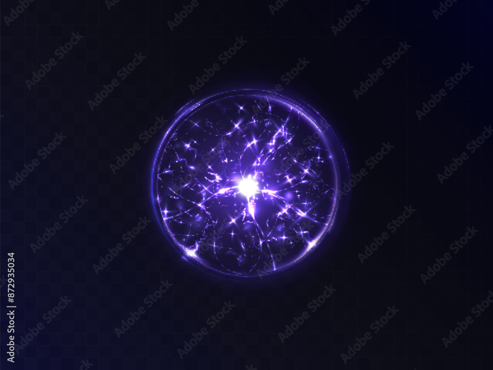 Poster bright ball lightning strong electric charge of energy in one ring. web design element for text adve