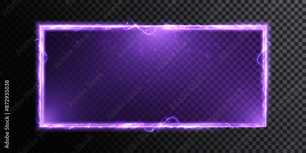 Poster neon purple sign. rectangular frame with glowing light. electric bright rectangular frame with light