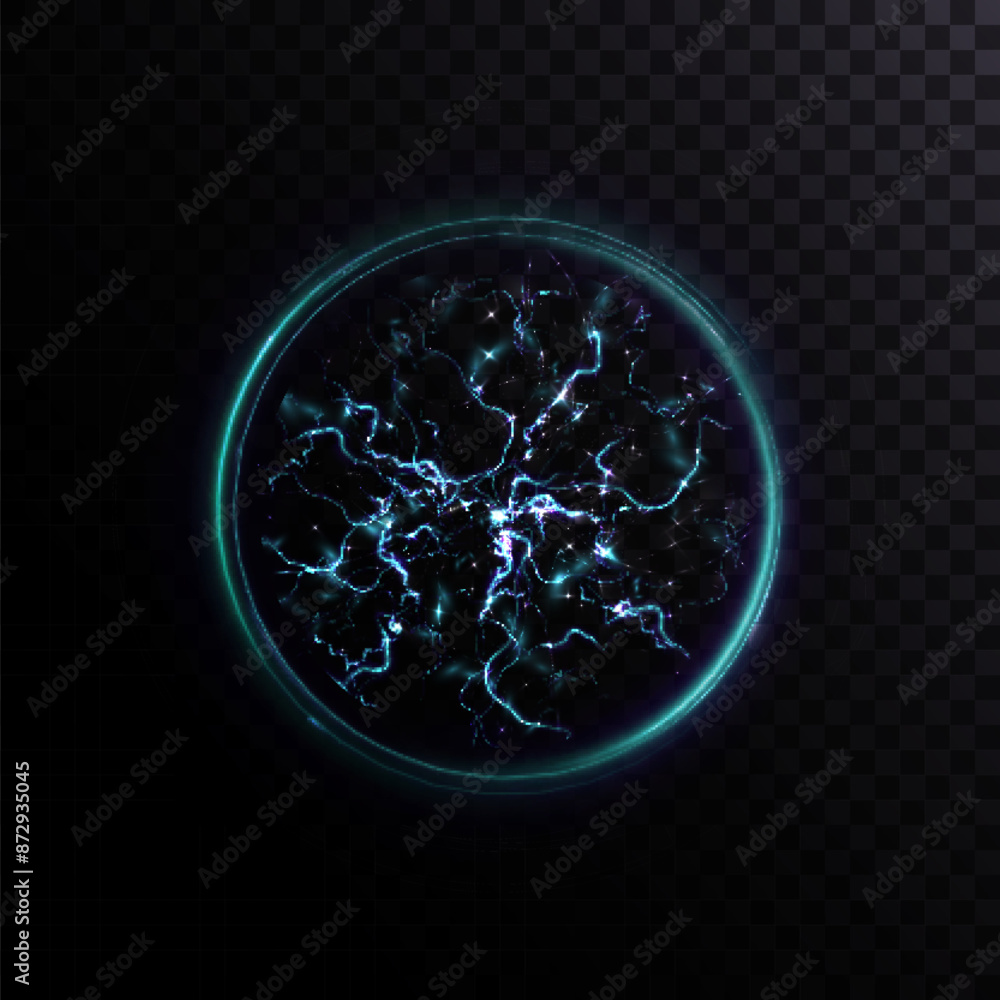 Aufkleber glowing plasma ball. energy magic portal. an explosion of plasma energy inside a ball with a lot of 