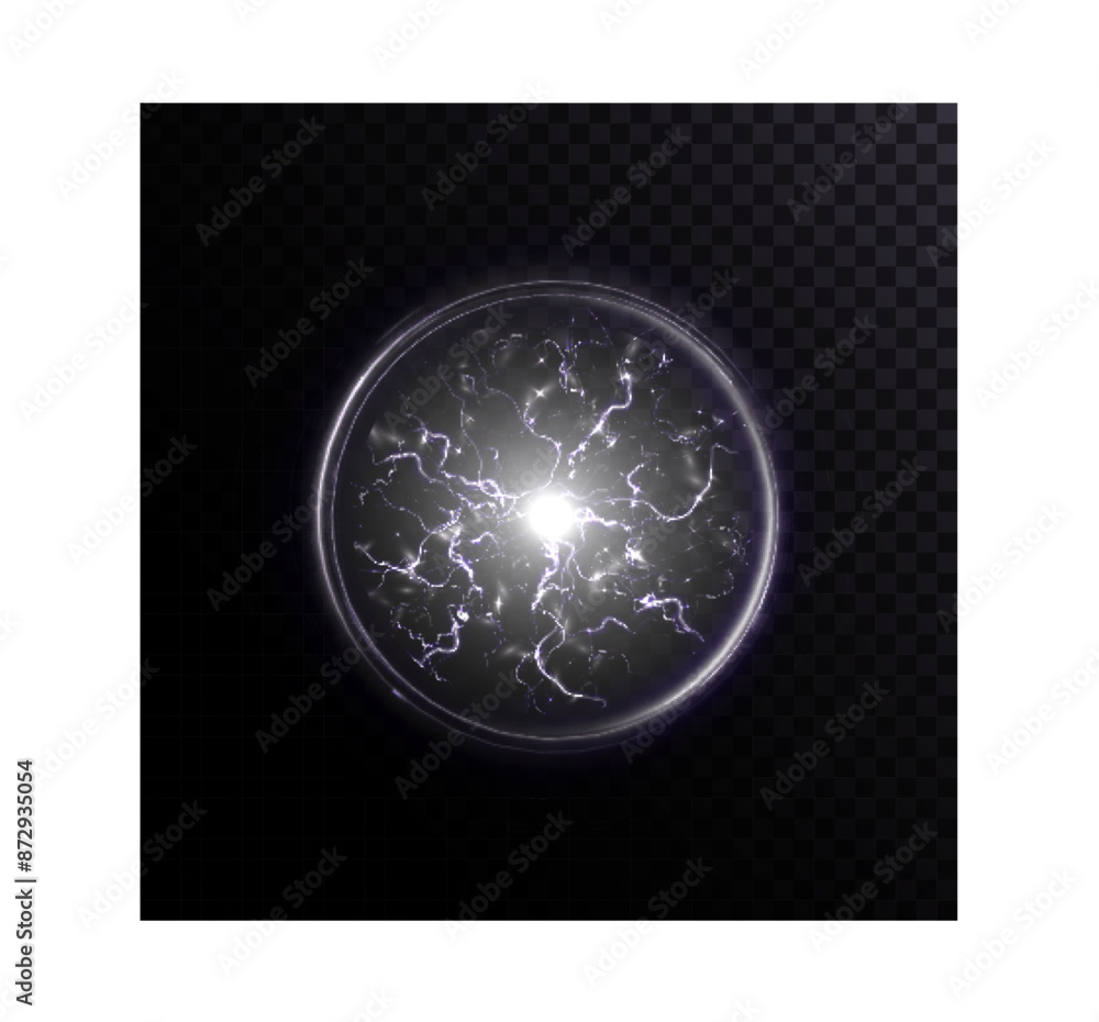 Aufkleber Glowing Plasma Ball. Energy magic portal. An explosion of plasma energy inside a ball with a lot of ball lightning. Vector for web design and illustrations.