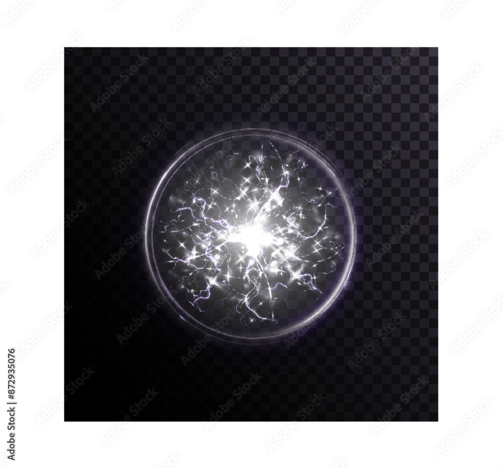 Aufkleber Glowing Plasma Ball. Energy magic portal. An explosion of plasma energy inside a ball with a lot of ball lightning. Vector for web design and illustrations.