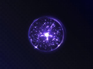 Bright ball lightning Strong electric charge of energy in one ring. Web design element for text advertising, cards, screensavers, websites, games. Mordor. Vector