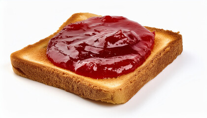 Strawberry jam on toast bread. Tasty sweet food for lunch or breakfast. Isolated on white. Close-up.
