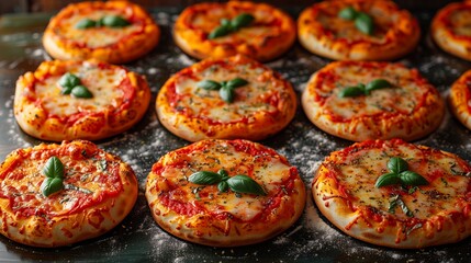Freshly Baked Mini Pizzas With Basil and Cheese