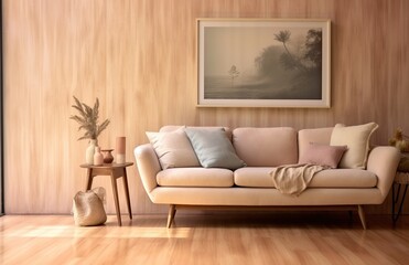 Minimalist Beige Living Room with Pink Accents