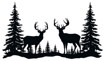 PNG Two deer silhouette tree wildlife.