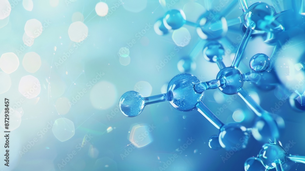 Poster abstract blue molecular structure background with light effects, representing scientific research an