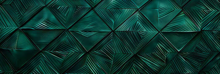 Obraz premium Abstract triangular dark green mosaic tile wallpaper texture with geometric fluted triangles background banner