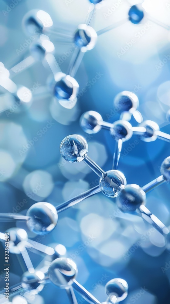 Poster close-up of molecular structure with blurred background. medical research and biotechnology concept.