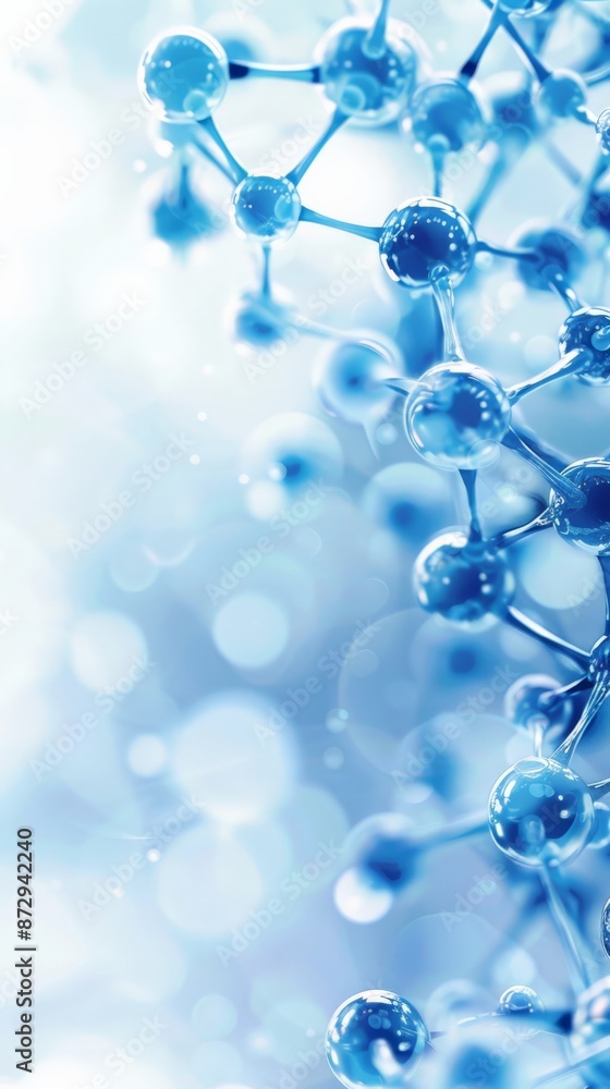 Poster close-up of molecular structures with a glowing effect, representing medical research and biotechnol
