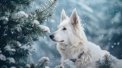 Obraz premium portrait of a white dog in the snow