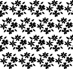 Seamless floral pattern in the form of black flowers and leaves on a white background